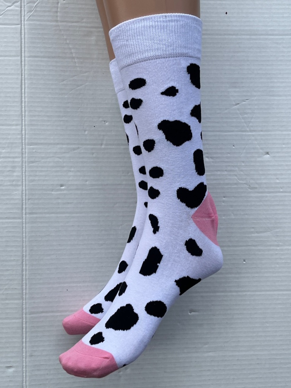 Cow-Print Crew Socks with Pink Accents - Picture 4 of 5